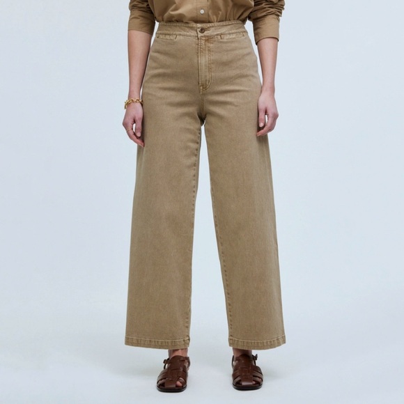 Madewell Pants - NWT Madewell Petite Curvy Emmett Wide Leg Crop Pant Garment Dyed Drill Khaki 24P